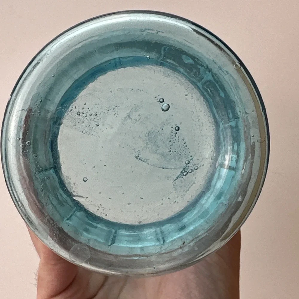 Vintage Glass Crimped Star Shaped Top Vase Turquoise 9